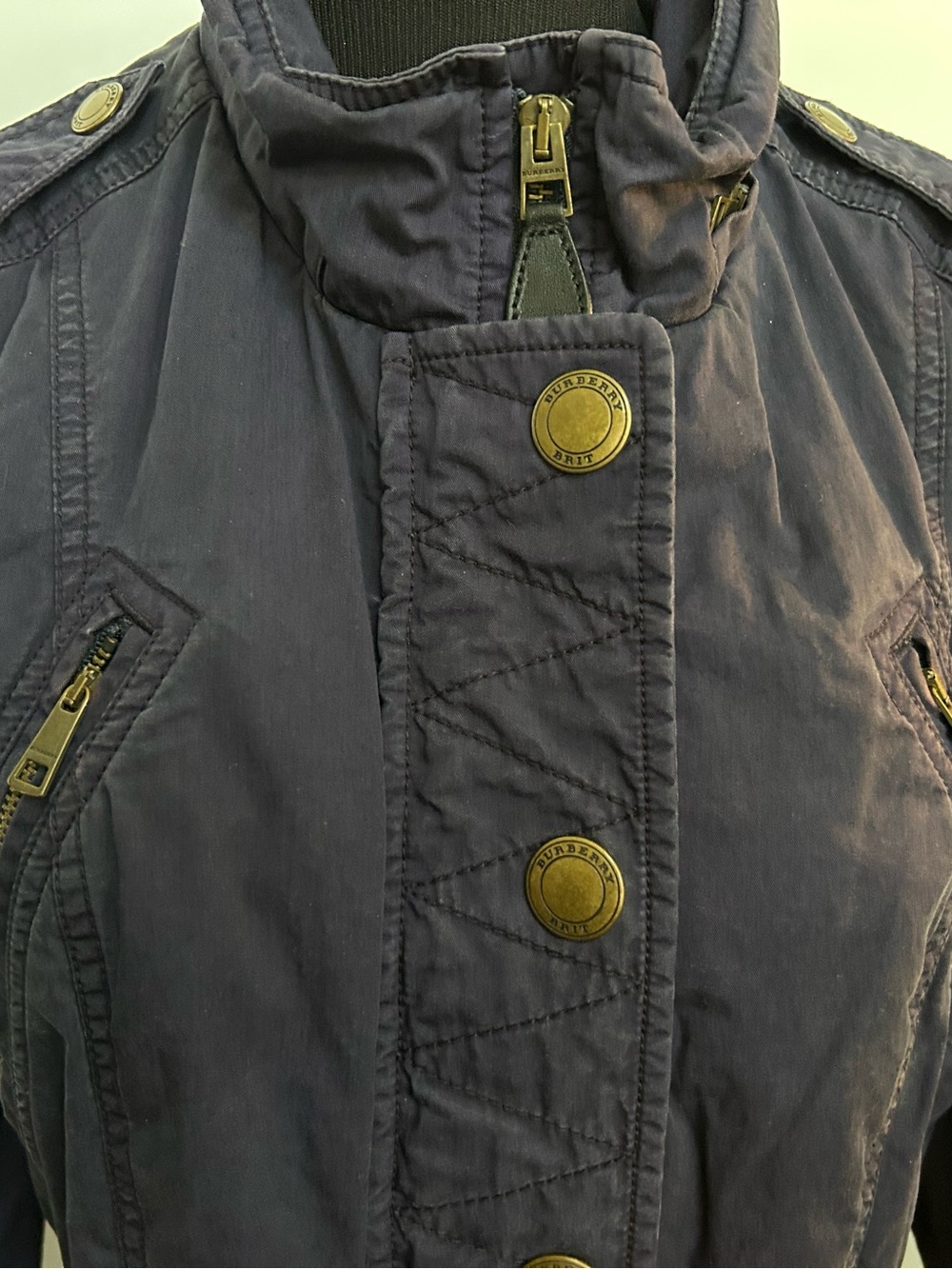 Burberry Navy Utility Jacket with Brass Buttons
